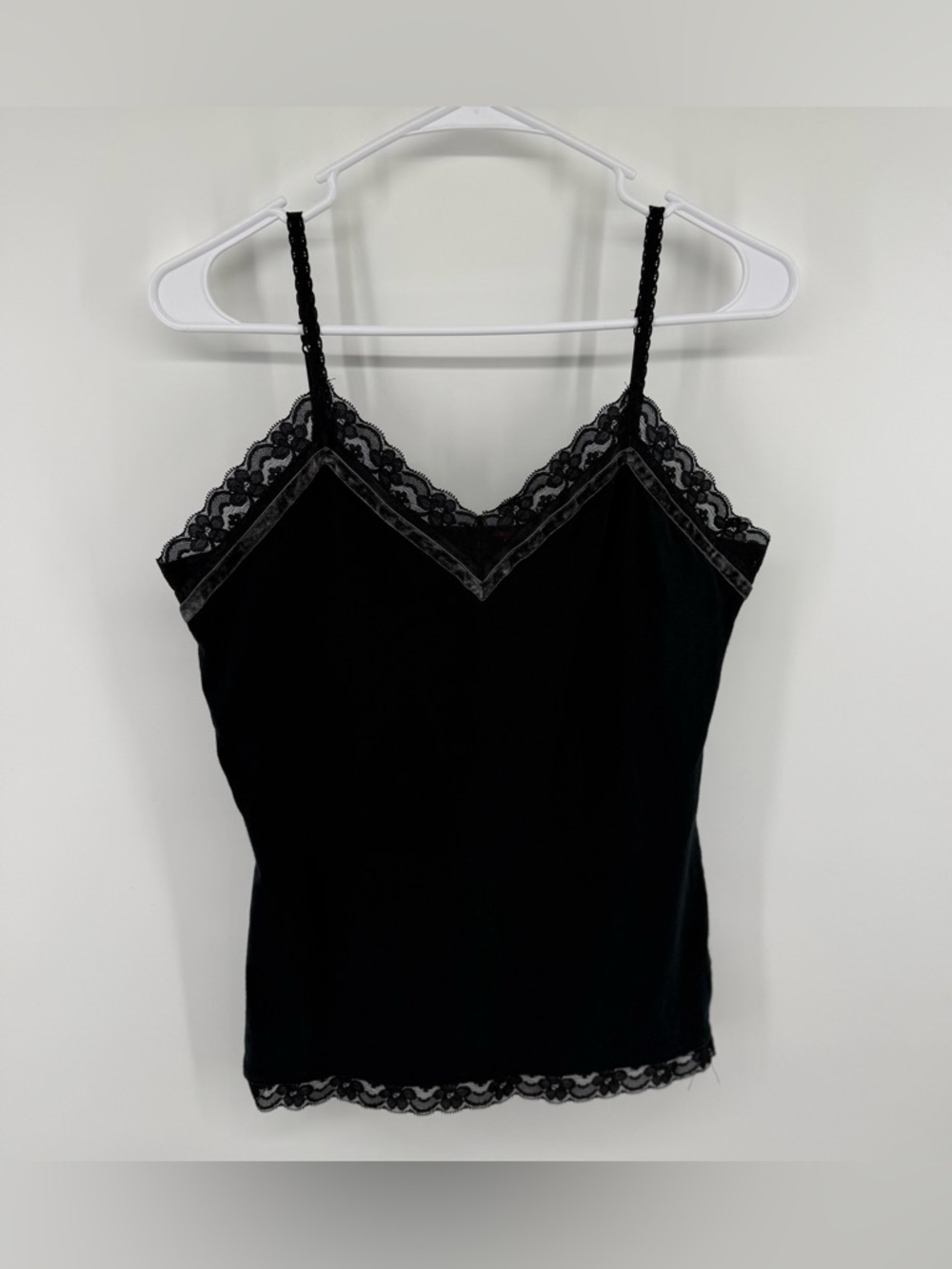 Y2K Black Lace Trim Cami‎ Tank Top XL SO Stretch Cotton Fairy Grunge Coquette